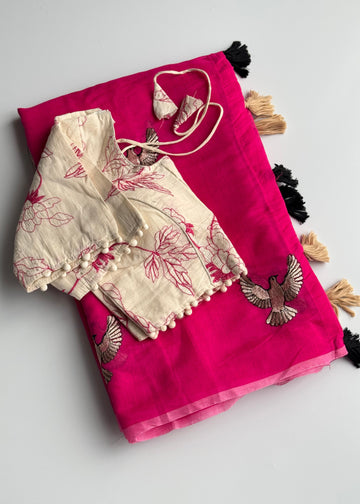 Premium Chanderi Sparrow Embroidered Saree - VT-SPARROW