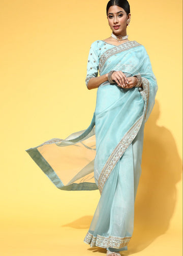 SKY ORGENZA SAREE WITH EMBROIDERY S2330