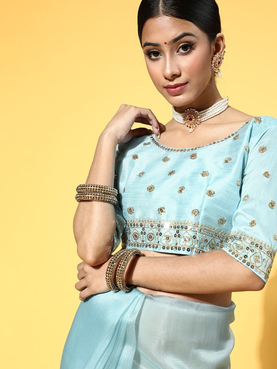 SKY ORGENZA SAREE WITH EMBROIDERY S2330