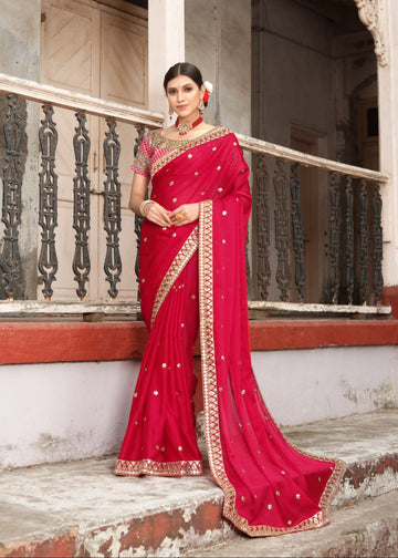 RED RANGOLI SILK EMROIDERY SAREE S2327