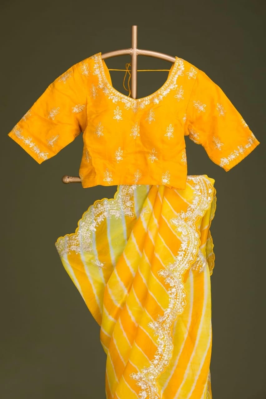 Yellow Laheriya Digital with Heavy Cotton thread work S2524
