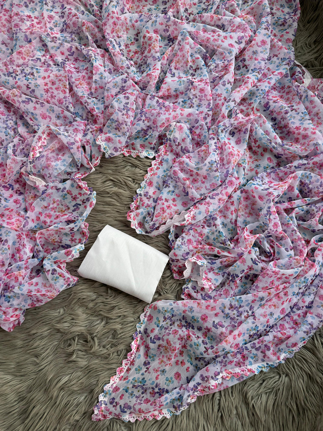 Premium Soft Chiffon Saree with Multi-Color Print & Stone Work Border S2334