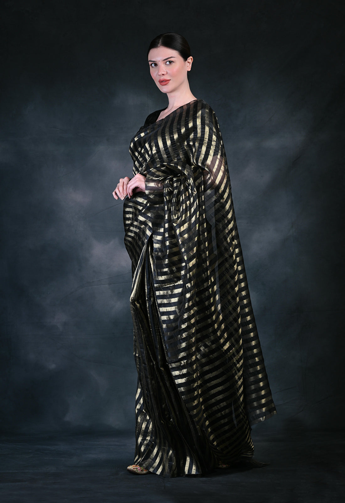 Women's Modern Stripe Design Organza Saree VT4002
