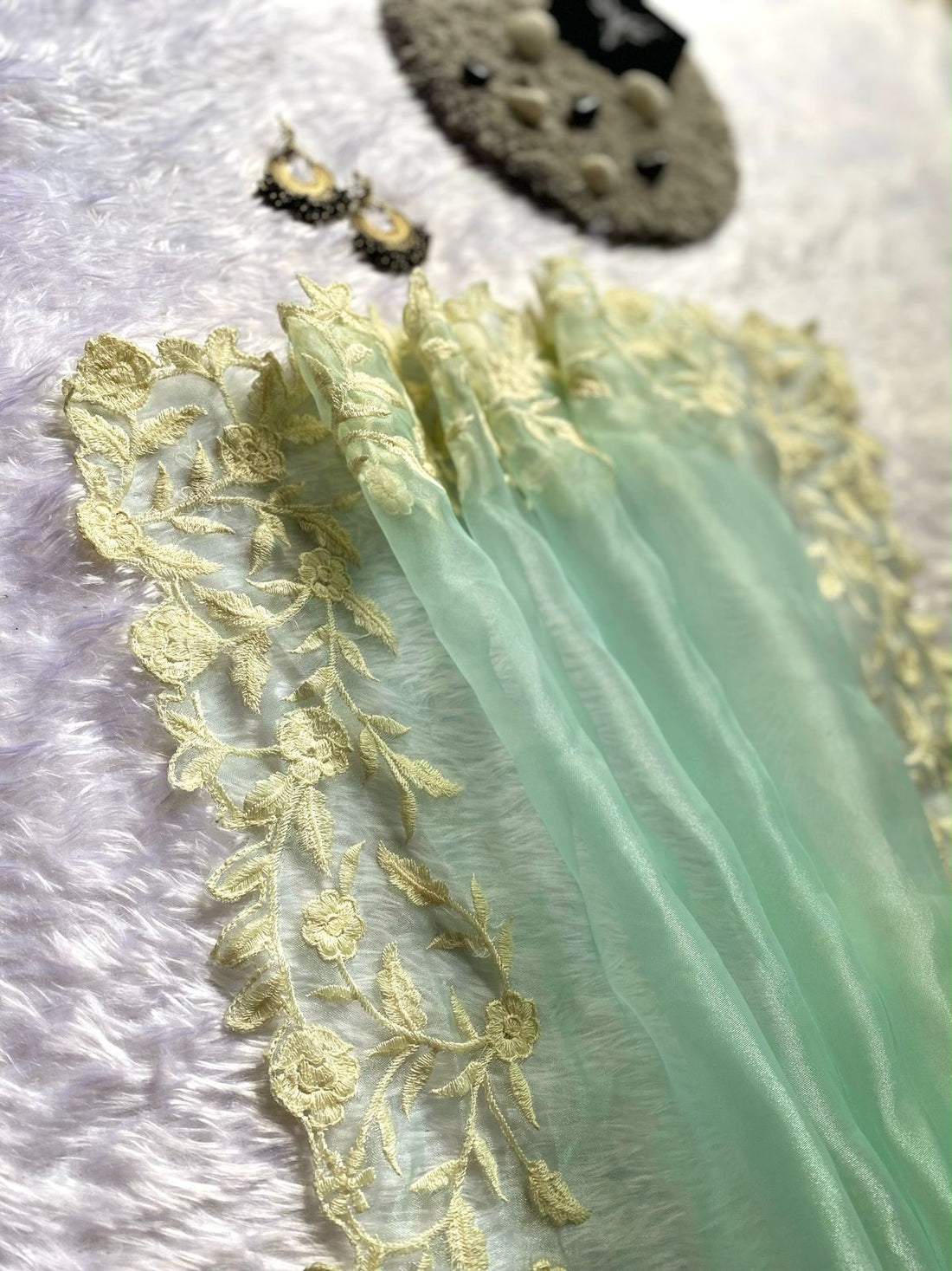 Pure Organza Silk with Multicolor Chikankari & Scallop Cutwork Detailing VT635