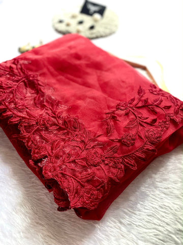 Pure Organza Silk with Multicolor Chikankari & Scallop Cutwork Detailing VT635