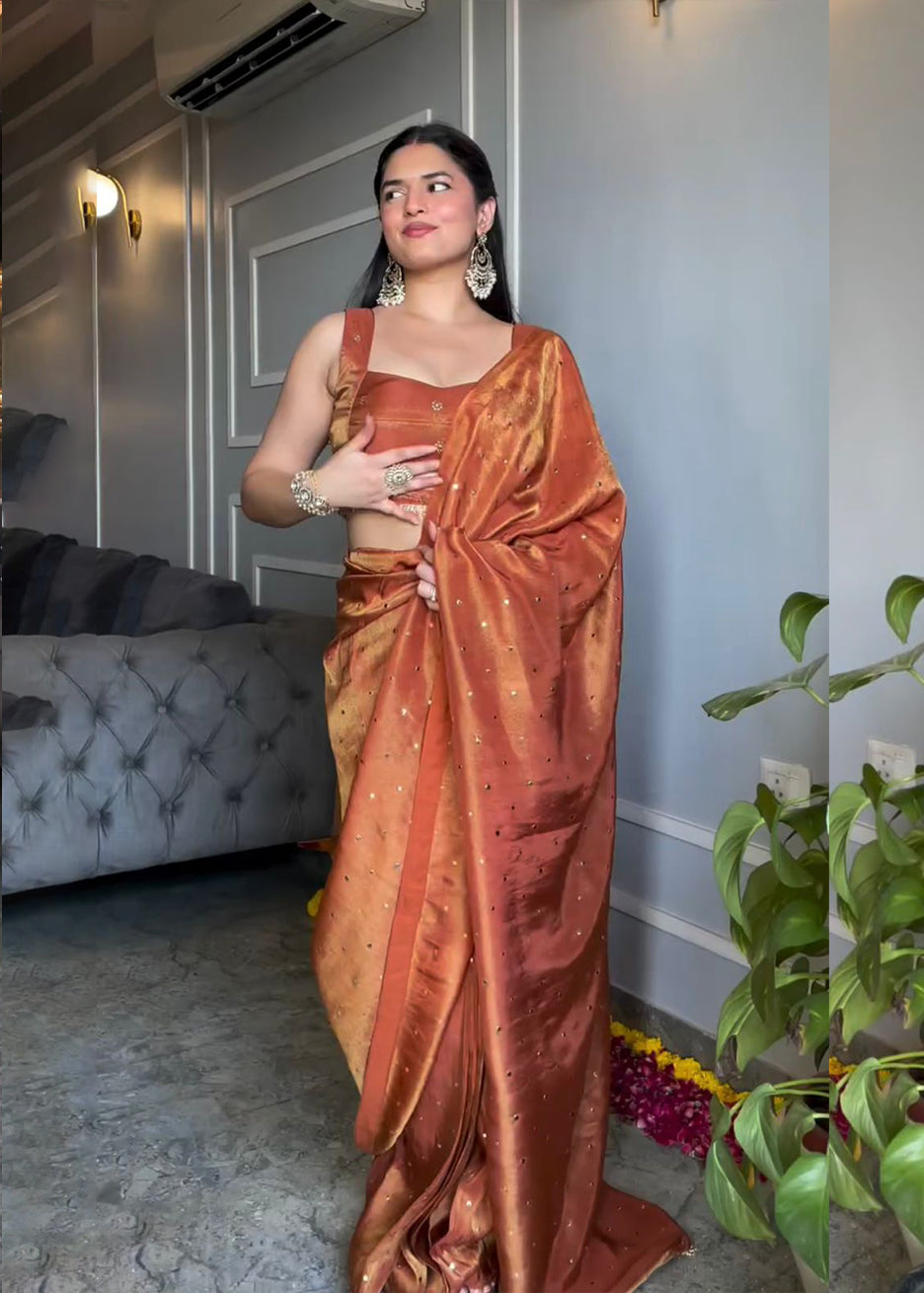 Chimar Tissue Silk Saree with Mukesh Work & Heavy Fancy Lace S2520