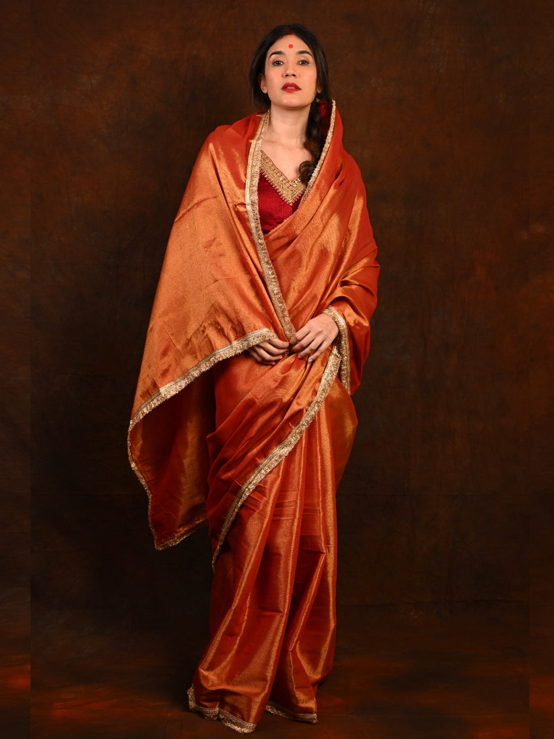Pure Dual Shade Silk Saree with Embroidered Silk Blouse S2002