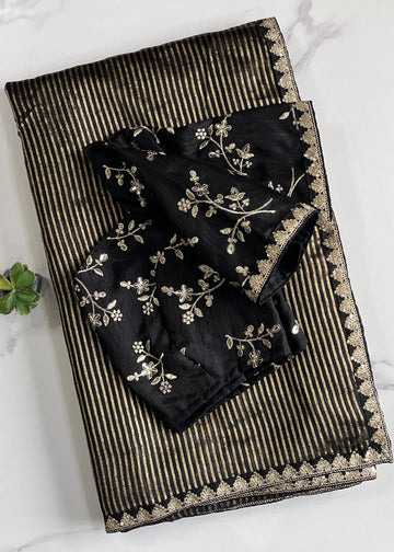 Elegant Organza Tissue Saree with Weaving Stripes & Sequin Embroidery Border S2518