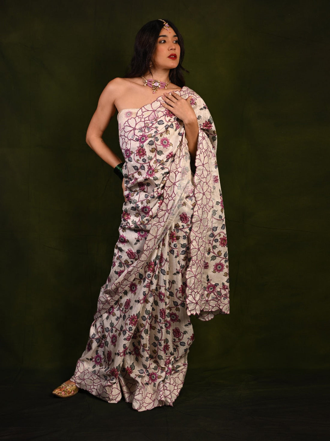 Elegant Tussar Silk Saree with Digital Print and Embroidered Cutwork S2017