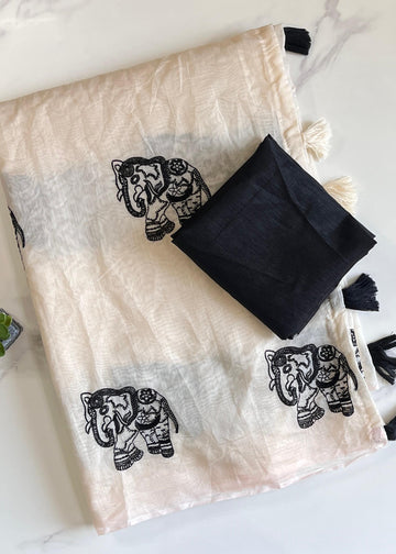 Premium Chanderi Saree with All-Over Elephant Embroidery S2352