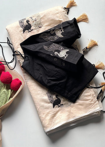 Premium Chanderi Saree with All-Over Peacock Embroidery S2353