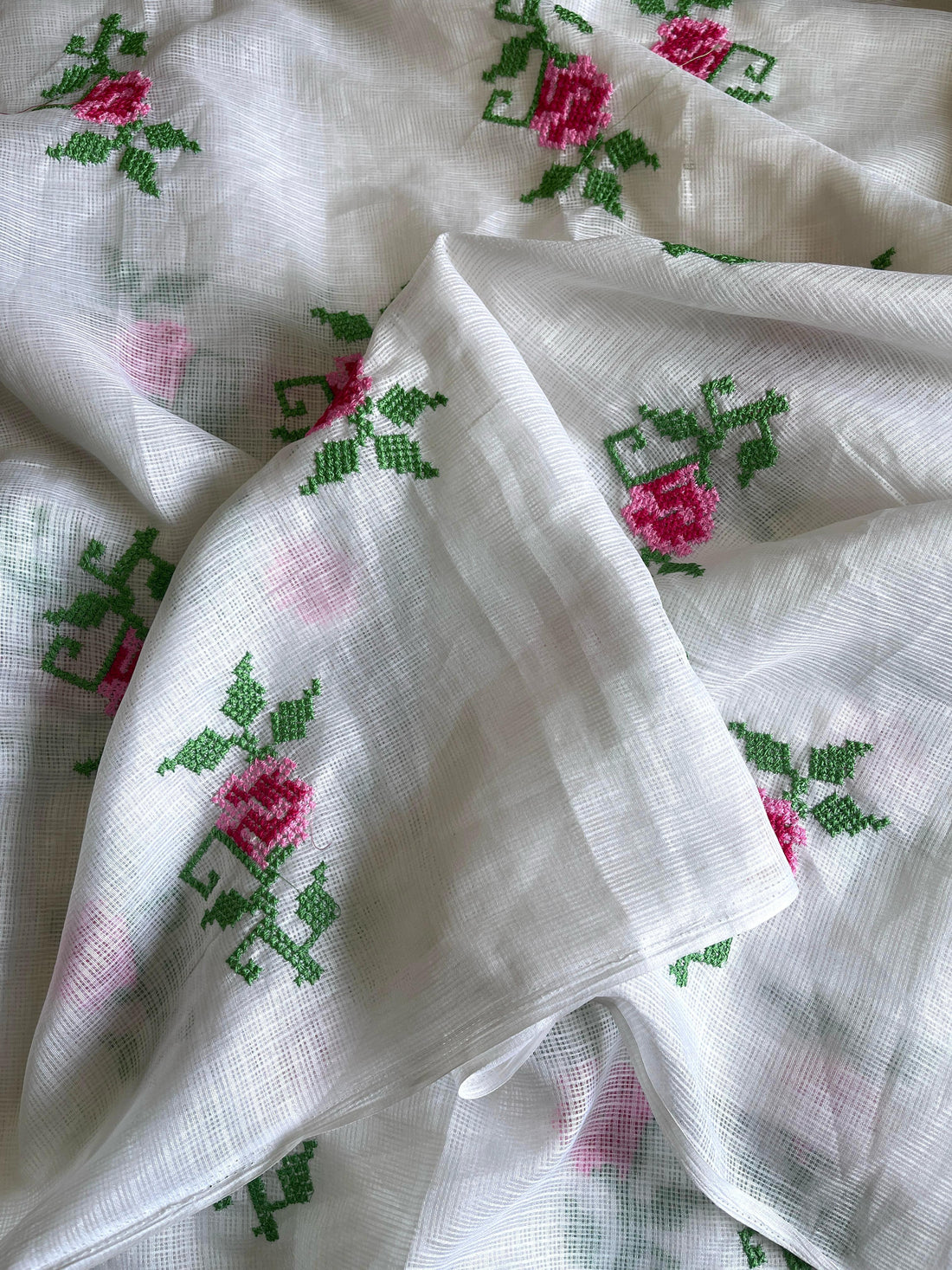 Pure Kota Doriya Cross-Stitch Thread Saree with Printed Blouse VT-KOTA-FLOWER