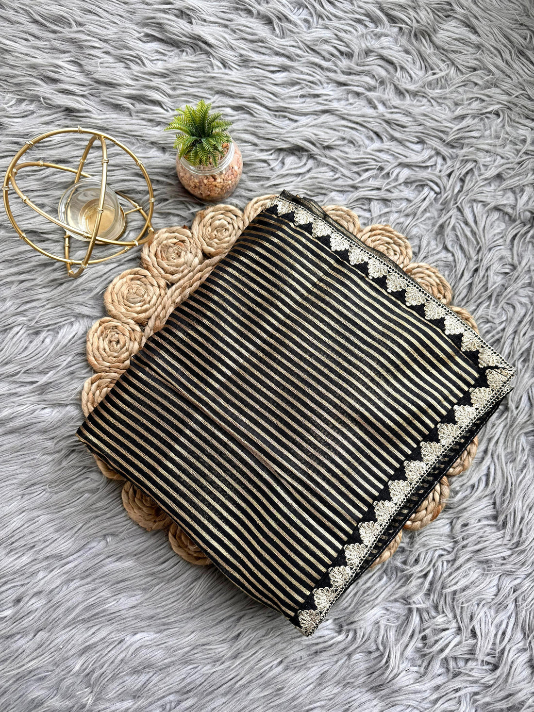 Pure Soft Organza Saree with Gold Zari Weave & Sequin Lace Border VT-1184