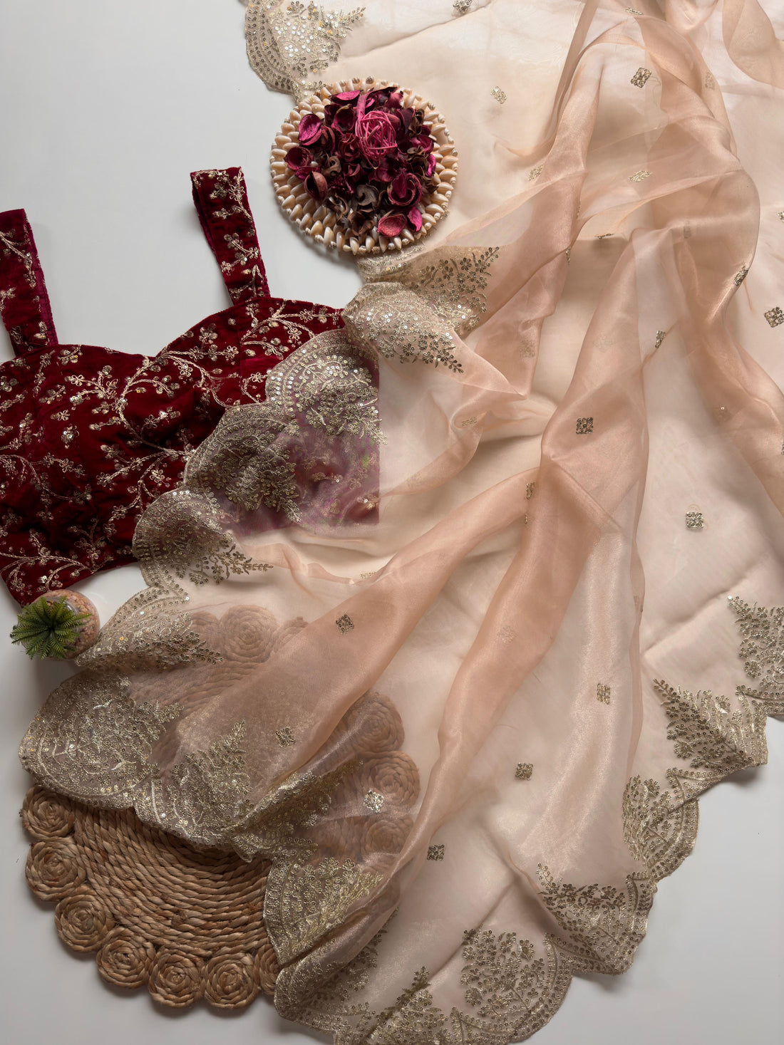 Pure Soft Organza Tissue Saree with Zari Sequin Work & Velvet Blouse - SAMYAK