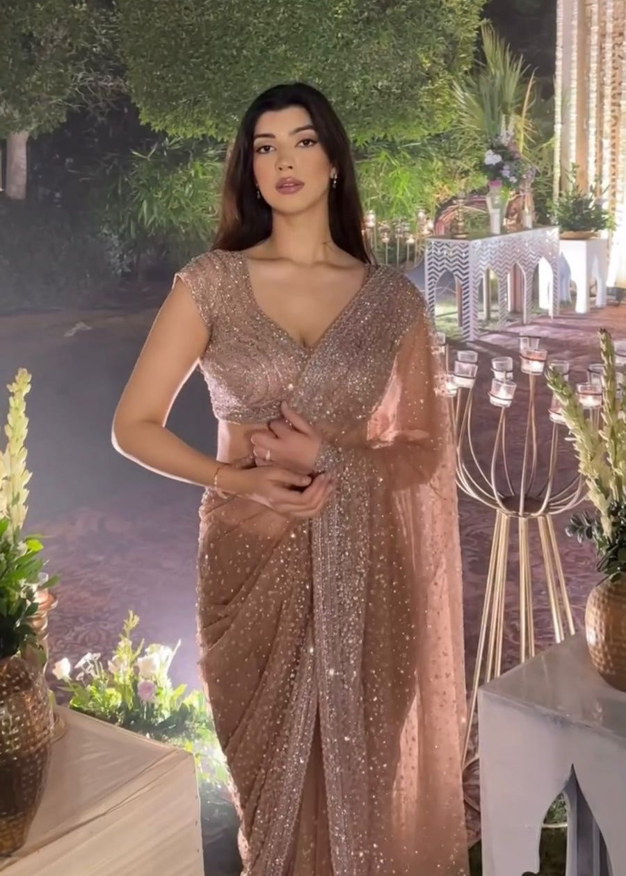 Soft Net Saree with All-Over Sequin Work & Matching Blouse S2521