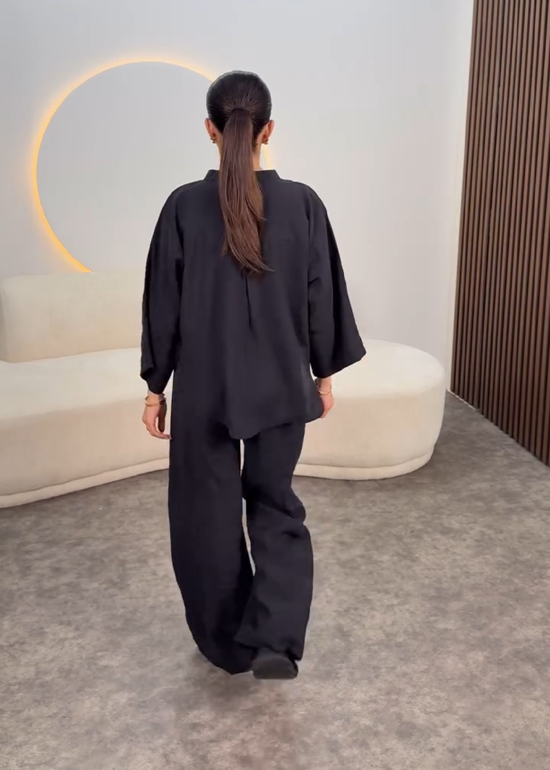 All-Black Modern Rayon Co-ord Set D6319