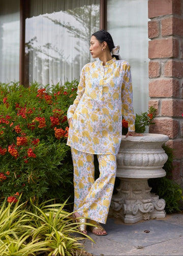 Mandarin Collar Floral Loungewear Set D6322