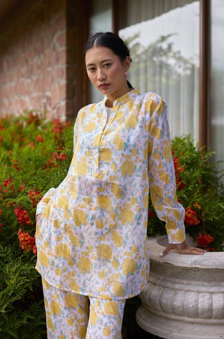 Mandarin Collar Floral Loungewear Set D6322