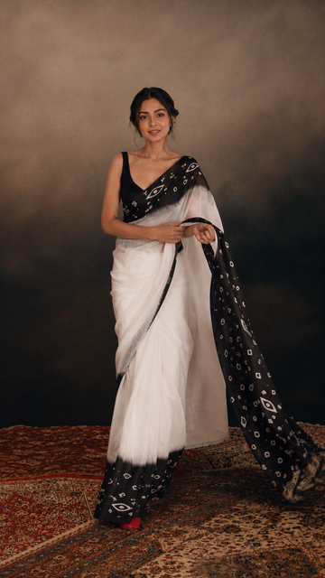 Elegant Linen Saree with Contrast Border and Printed Pallu S2