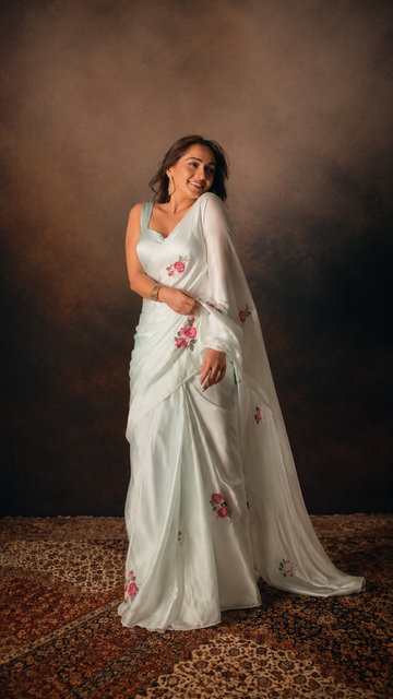 Women’s Premium Satin Silk Printed Saree with Elegant Floral Design S11