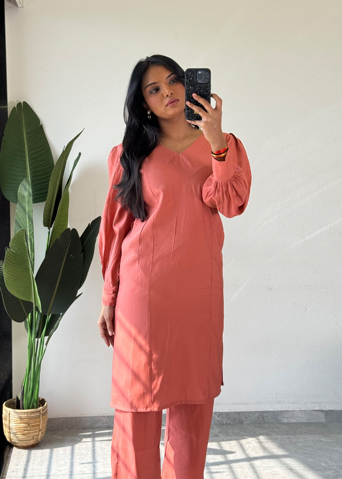 Peach Glamorous Roman Silk Kurta Set D6193