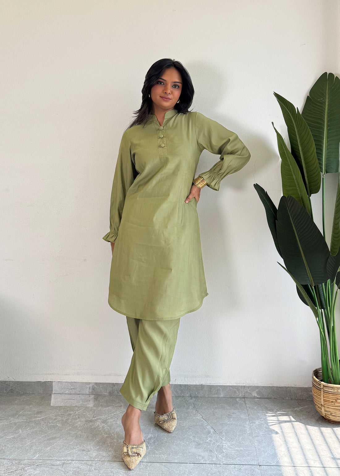 Pista Green Glamorous Roman Silk Kurta Set D6194