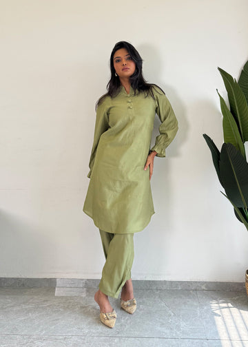 Pista Green Glamorous Roman Silk Kurta Set D6194