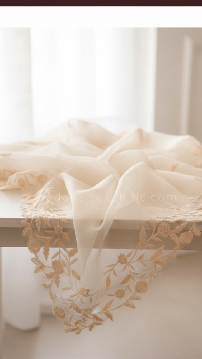 Crimson Bloom Organza Saree (WHITE) S-0038