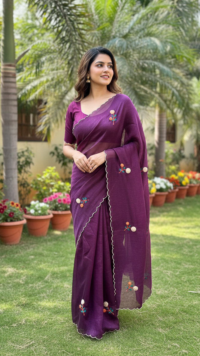 Premium Cruncy Silk With Knot Thread Handwork With scalp border S-0023