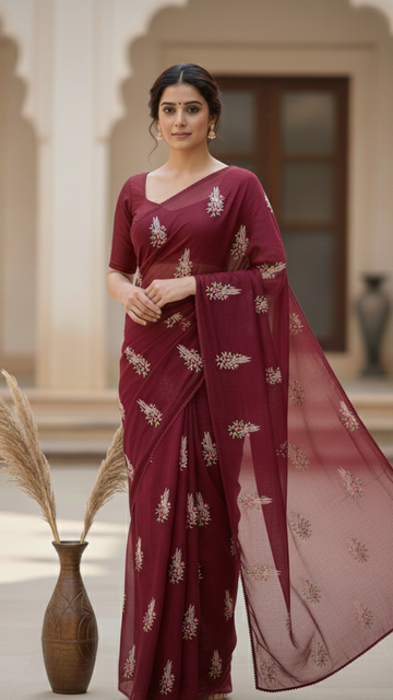 Exquisite Saree with Multi-Color Nature-Inspired Embroidery SD-1001