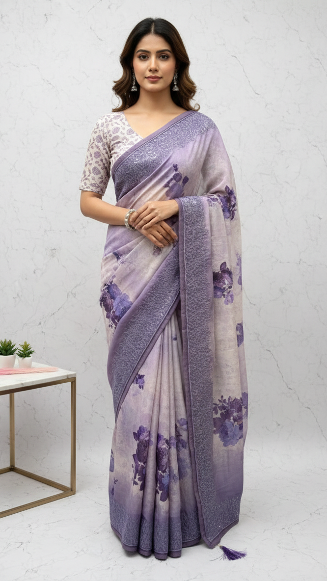 Elegant Printed Ombre Saree Collection with Stylish Border S-0037