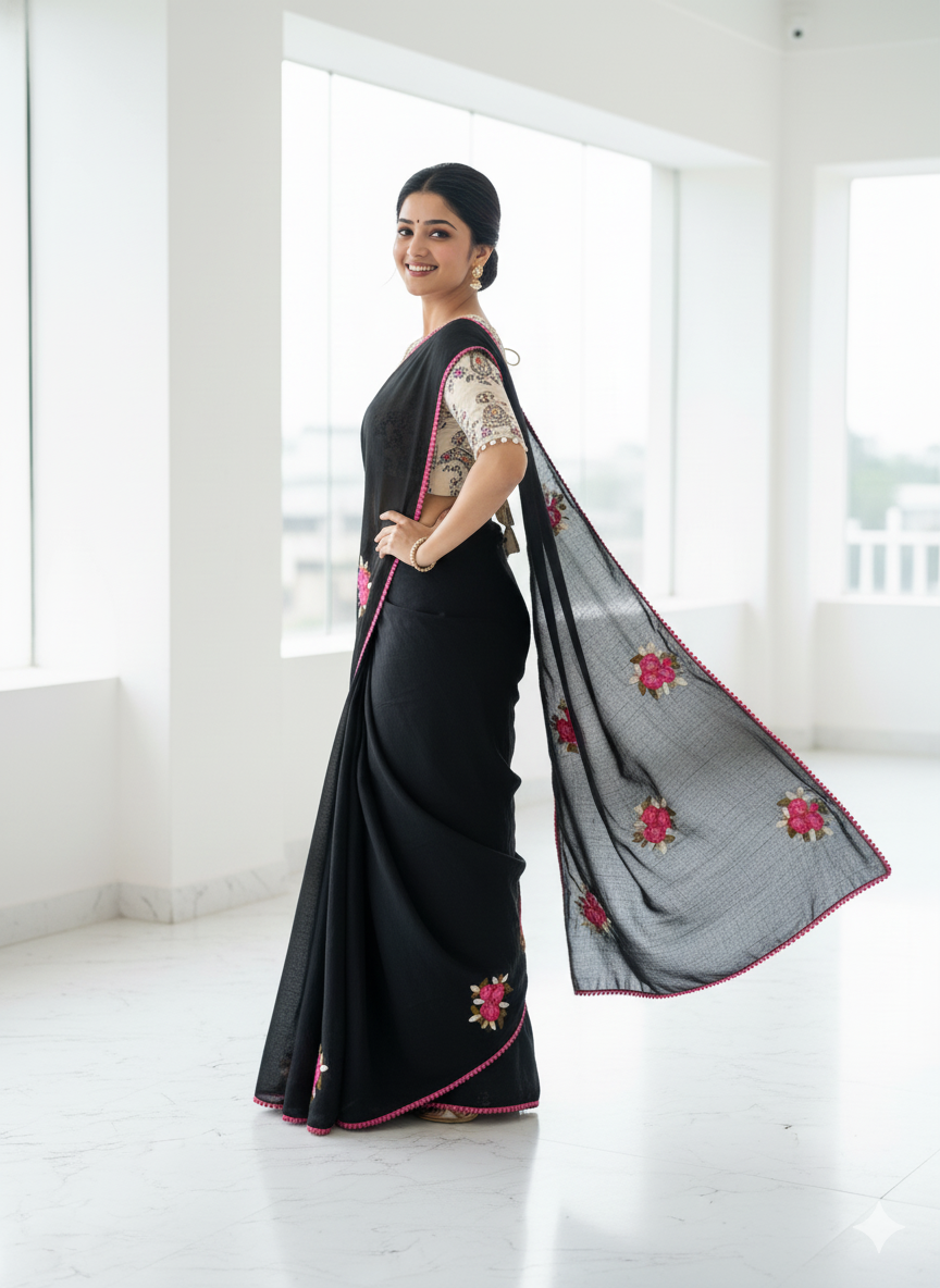 subhkanya Primium Chanderi Cotton With Knot ANCOR work And Gpo Lace Border S-0012