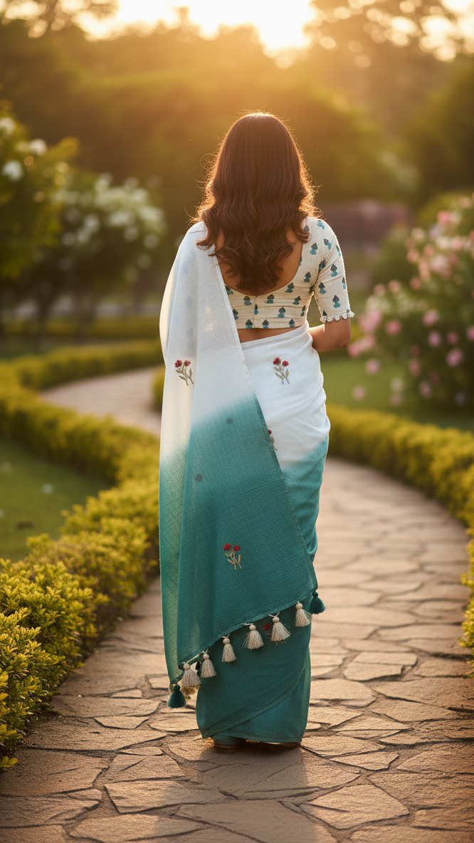 This elegant saree features a beautiful ombre transition  Kota Chex  Viscose Saree Collection S-0021