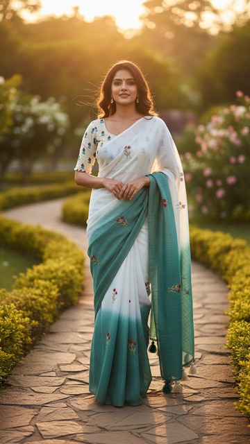 This elegant saree features a beautiful ombre transition  Kota Chex  Viscose Saree Collection S-0021