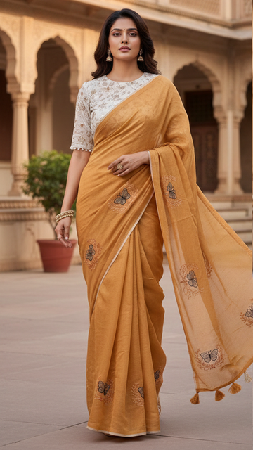 Butterfly Premium Chanderi saree with Butterfly  work on all over the saree S-0024