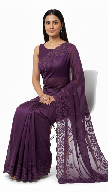 Sahiba Luxe Deep  Floral Embroidery Saree With Multiples Colours S-0018