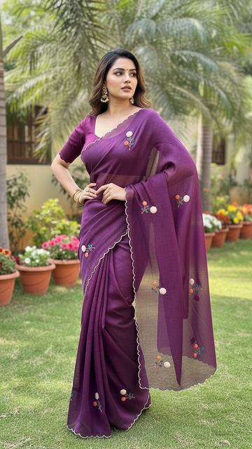 Premium Cruncy Silk With Knot Thread Handwork With scalp border S-0023