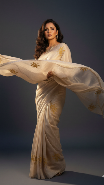Graceful Ivory Saree with Delicate Gold Motifs  SD-1008