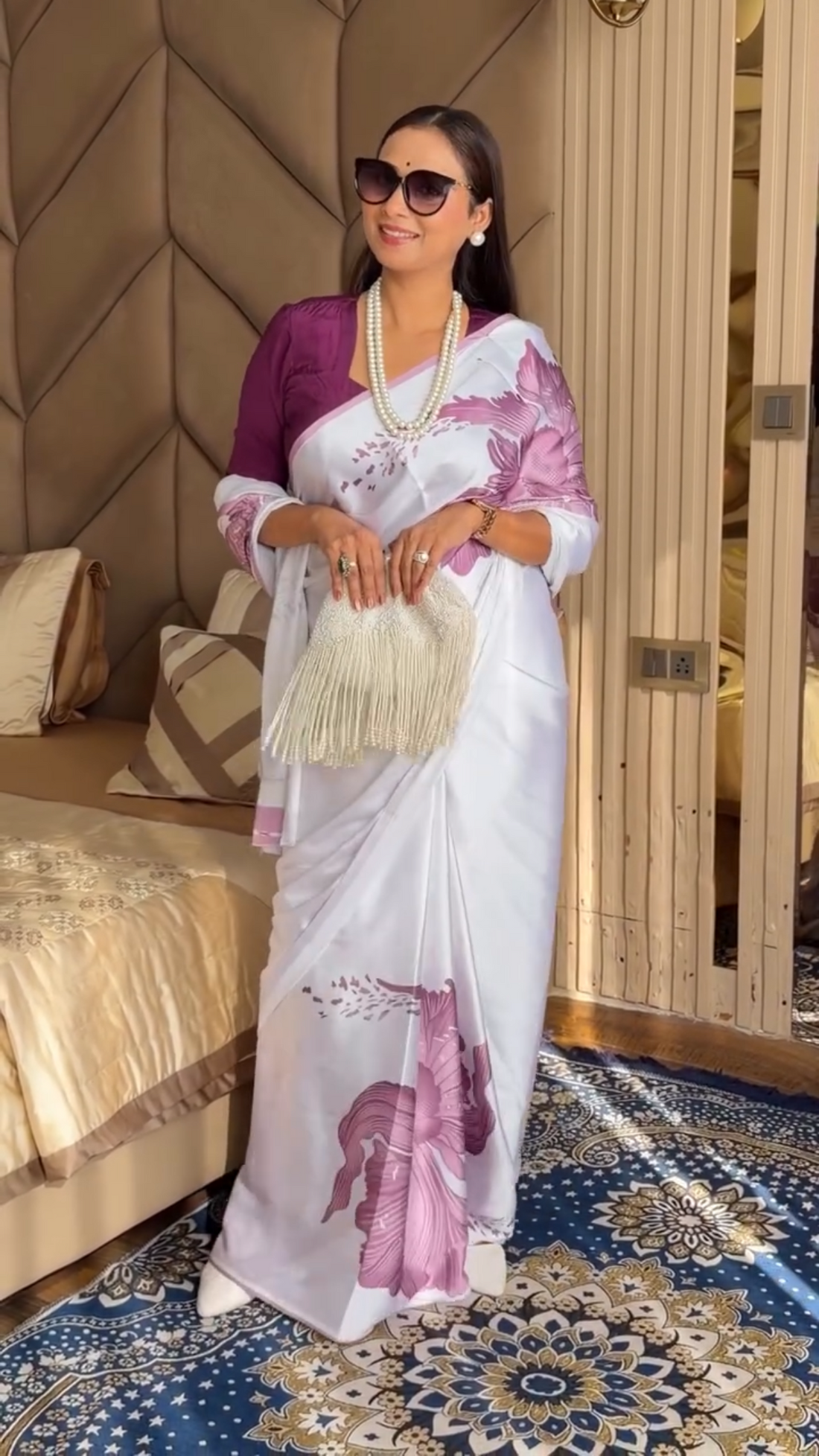 Graceful Floral Printed Japan silk Saree with Comfortable Fall S3