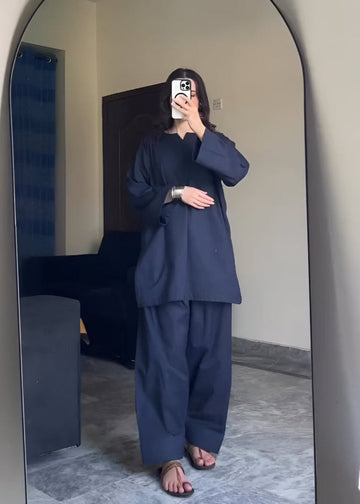 Premium Blue Roman silk Co-ord Set – Sleek & Stylish D6243