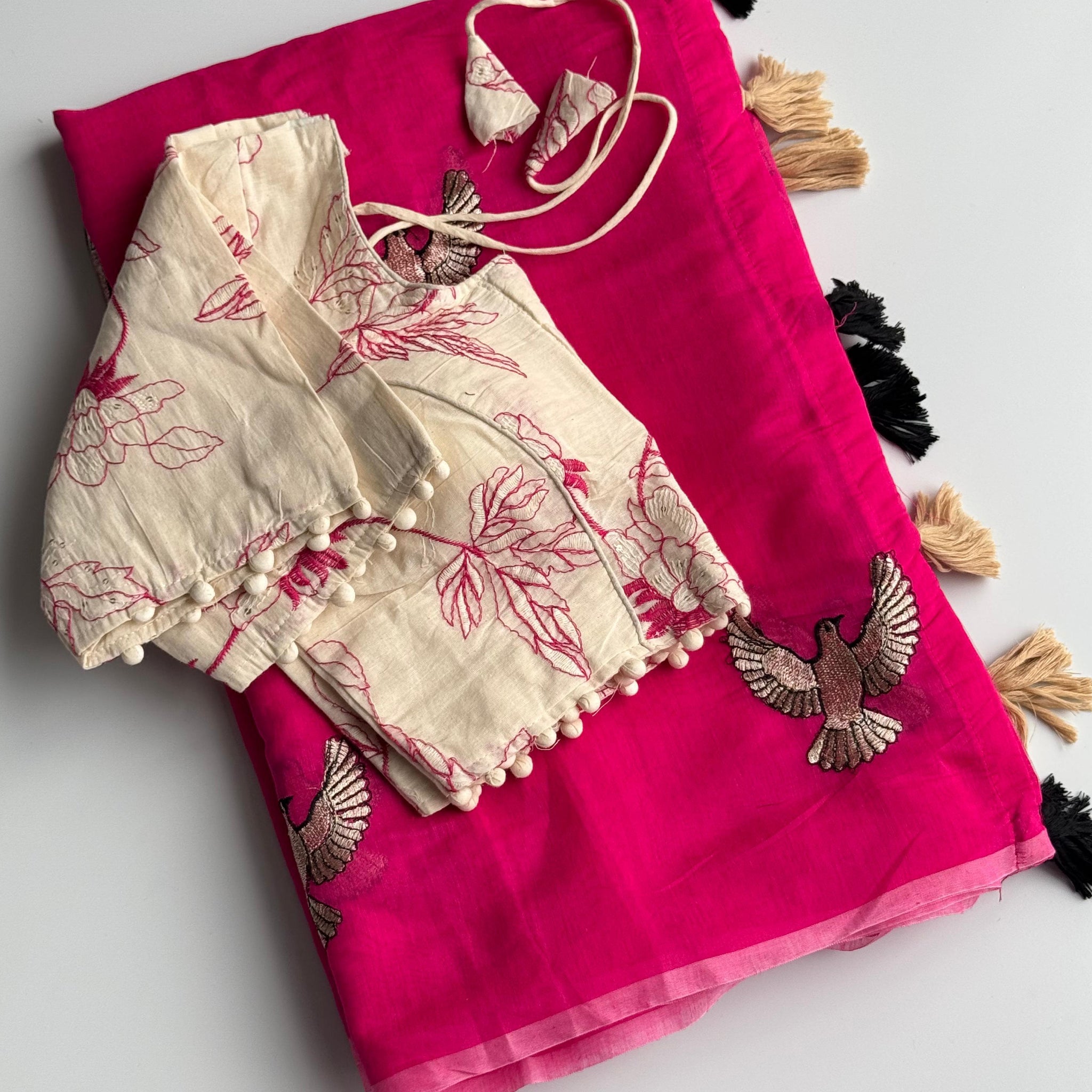 Premium Chanderi Sparrow Embroidered Saree - VT-SPARROW