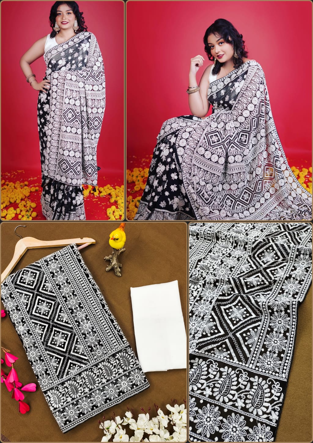 BLACK GEORGETTE HEAVY EMBROIDERY SAREE S2331