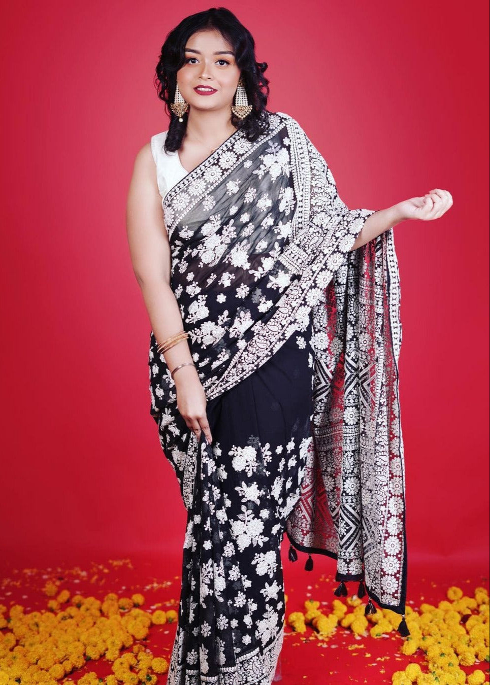 BLACK GEORGETTE HEAVY EMBROIDERY SAREE S2331