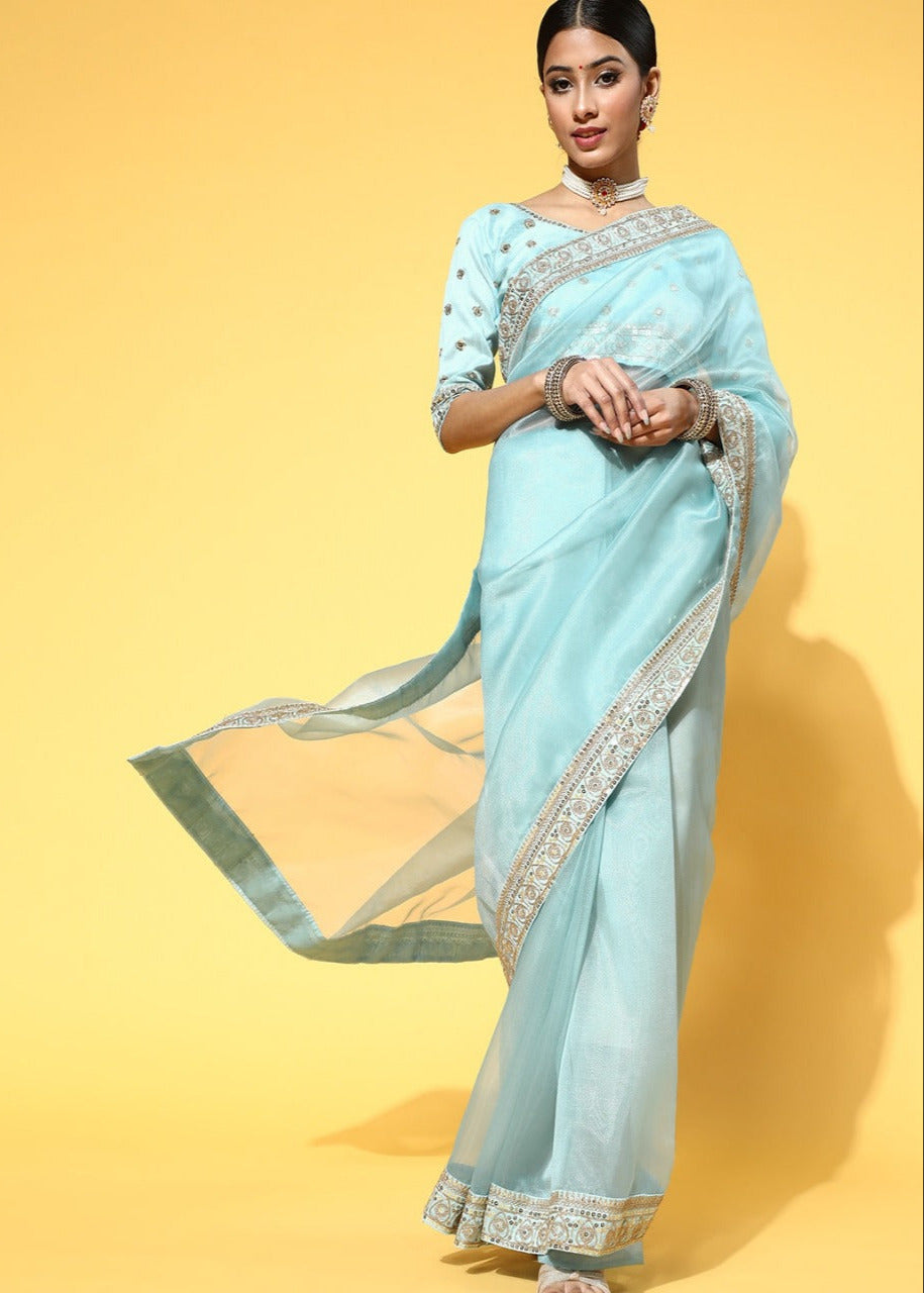 SKY ORGENZA SAREE WITH EMBROIDERY S2330