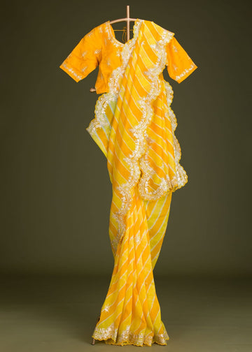 Yellow Laheriya Digital with Heavy Cotton thread work S2524