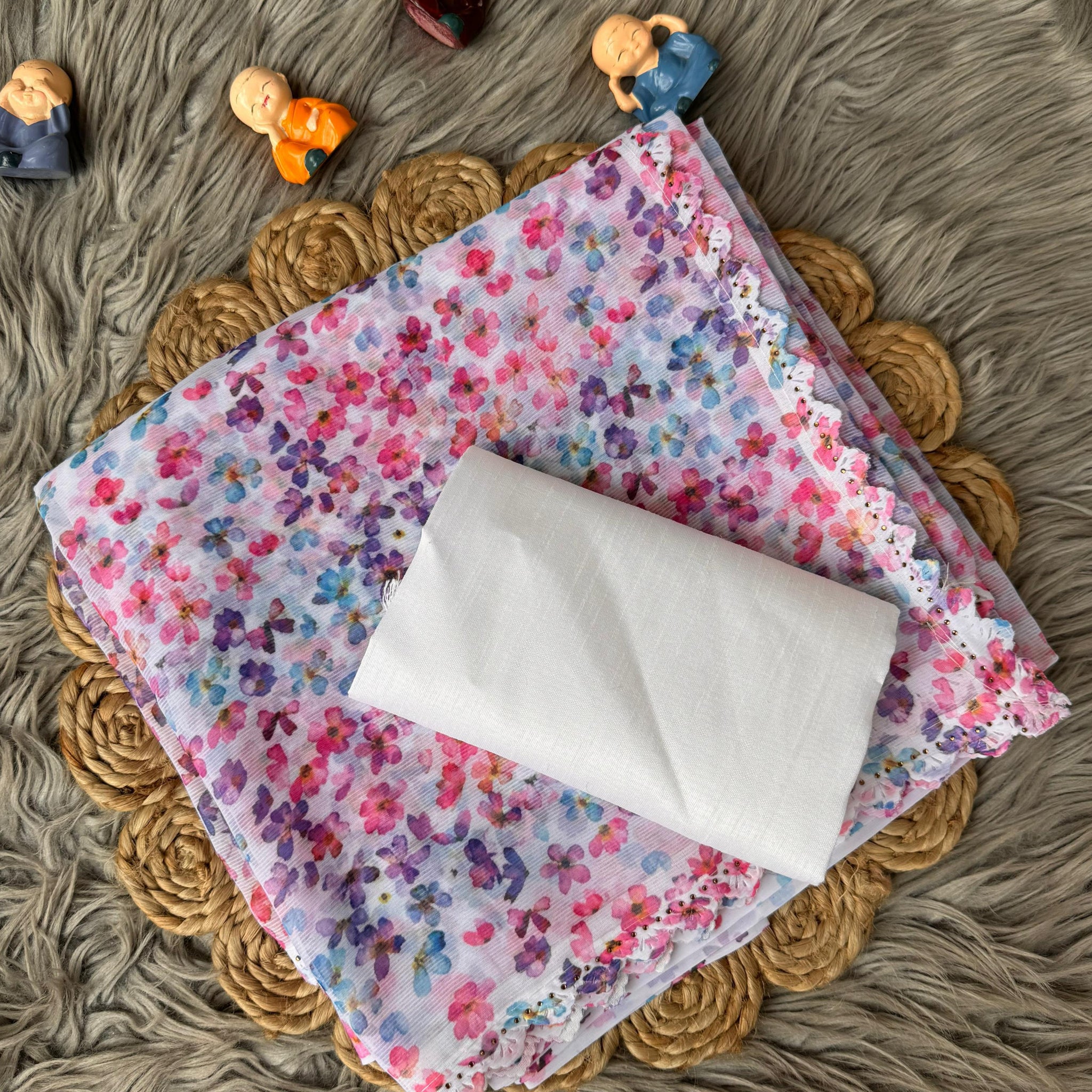 Premium Soft Chiffon Saree with Multi-Color Print & Stone Work Border S2334