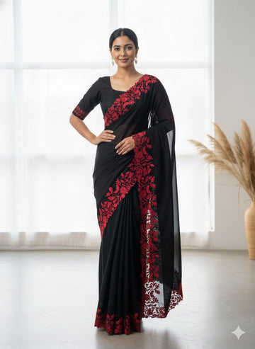 #Blacklable Primium Tebby Orgenza With Contrast Red Color Thread Woke And SCLAP Border S-0011