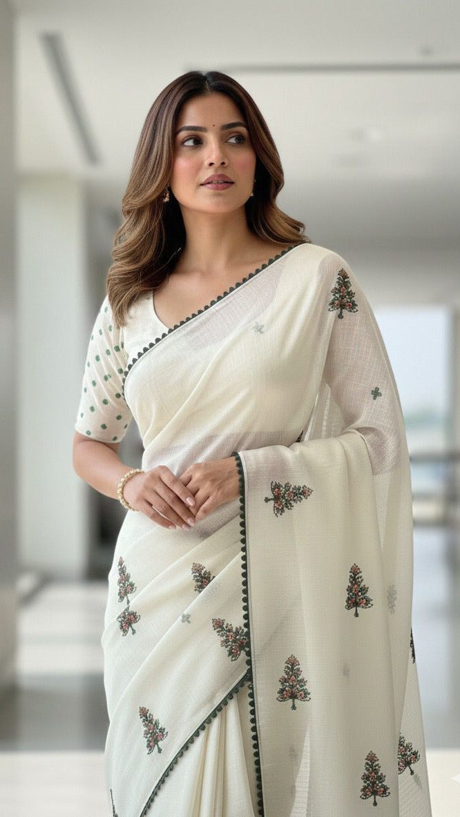 Christmas Edition  Hand-Embroidered Christmas Tree Saree S-0033