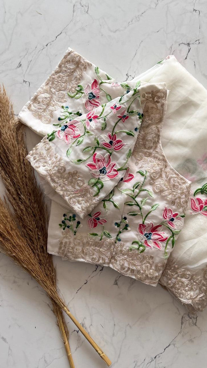 The 'Moonlit Garden' Saree | Exquisite Handwork on Sheer White Fabric  SD-1011