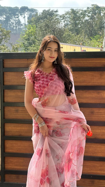 Rose Mist Floral Organza Saree SD-1030